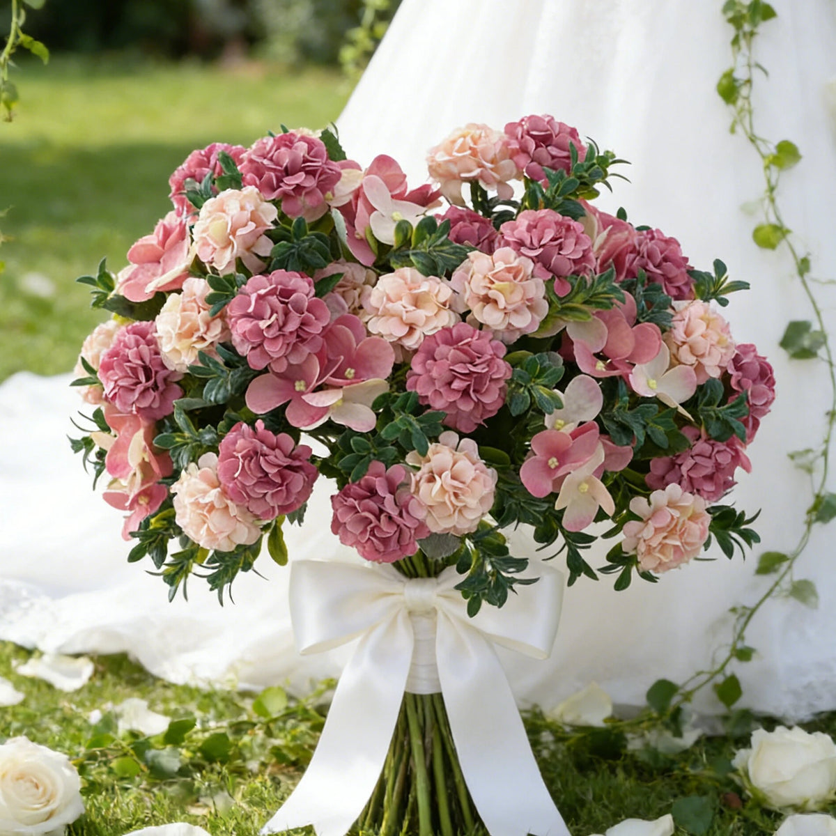 Artificial Hydrangea Silk Bouquet – Wedding & Home Floral Decor Artificial Silk Flowers Babs