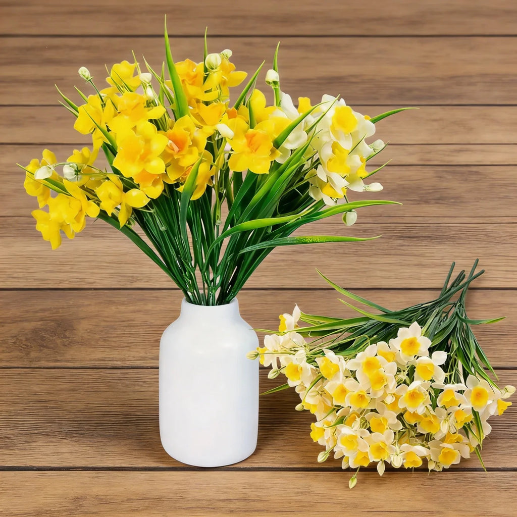 Faux Daffodil Narcissus Bouquet – White & Yellow Artificial Flowers Artificial Flower Bouquet Babs