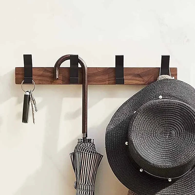 Black Walnut Wood Wall Coat Rack – 4 Hooks Organizer Wall Coat Rack Babs