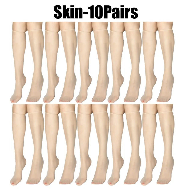 Women's Ultra-Thin Seamless Sheer Stockings | Korean Style Sheer Stockings Babs Skin-10Pairs One Size