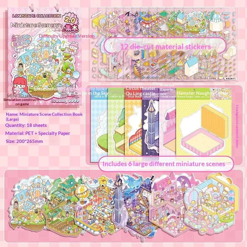 Kawaii 3D Scene Sticker Book – 20 DIY Themes, 50 Pages DIY Sticker Craft Book Babs D