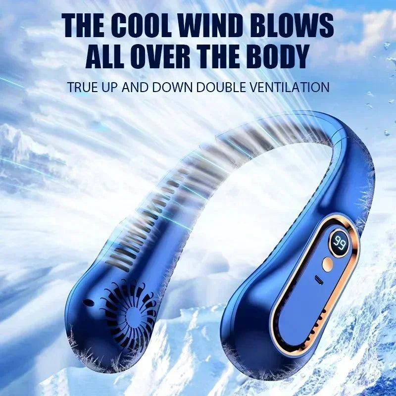 HOMEFISH Leafless Neck Fan | 5-Speed USB Rechargeable + LED Wearable Neck Fan Babs