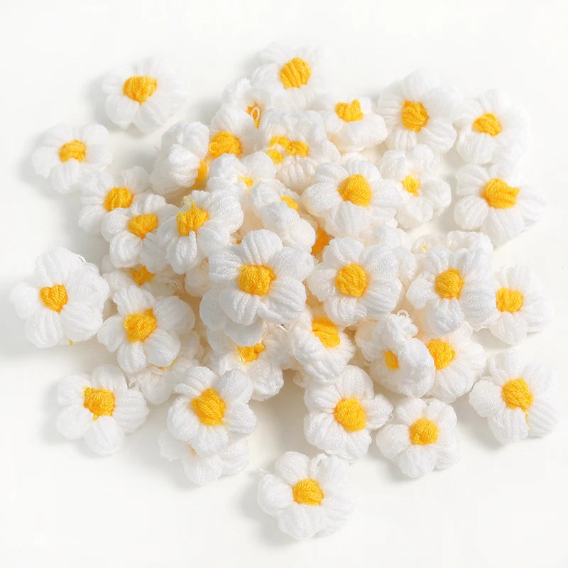 10/20Pcs 4cm Wool Flower Heads DIY Hair Clips Crafts Home Décor DIY Floral Embellishment Babs White Yellow 10pcs