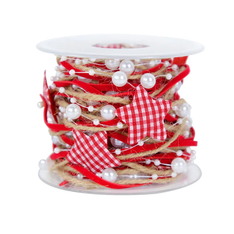 Christmas Star Bead Chain Ribbon 1M/2M – Xmas Tree & Gift Wrap Christmas Ribbon Decoration Babs Red 1M