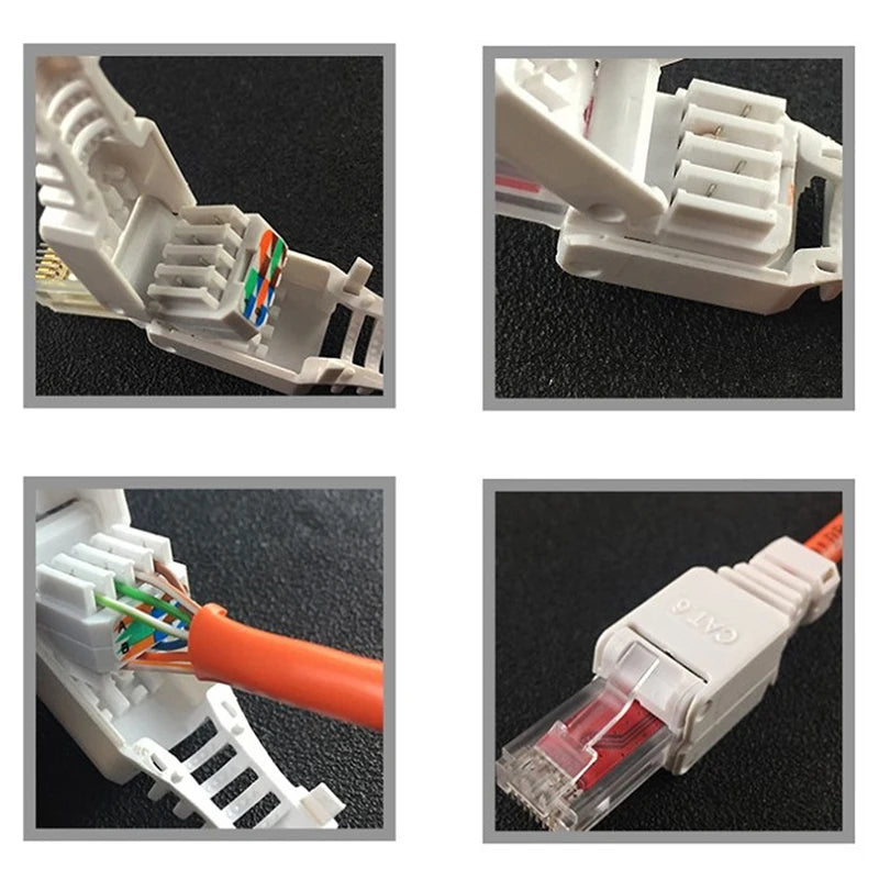 White RJ45 Tool-Less No-Crimp Connector – Cat6 Ethernet Plug Network Connector Babs