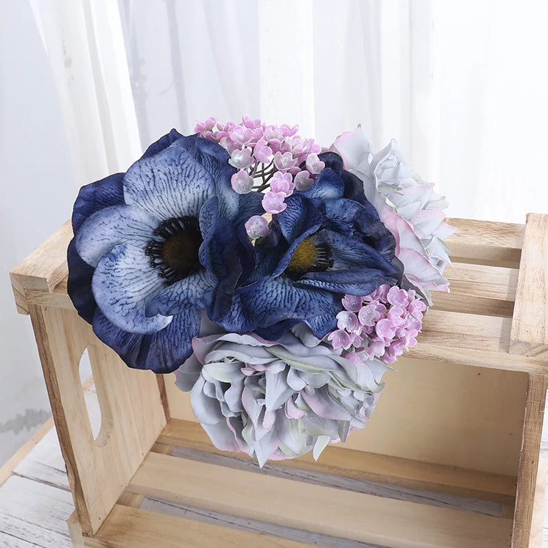 Silk Peony & Poppy Artificial Flower Bouquet | Home & Wedding Artificial Flower Bouquet Babs Blue