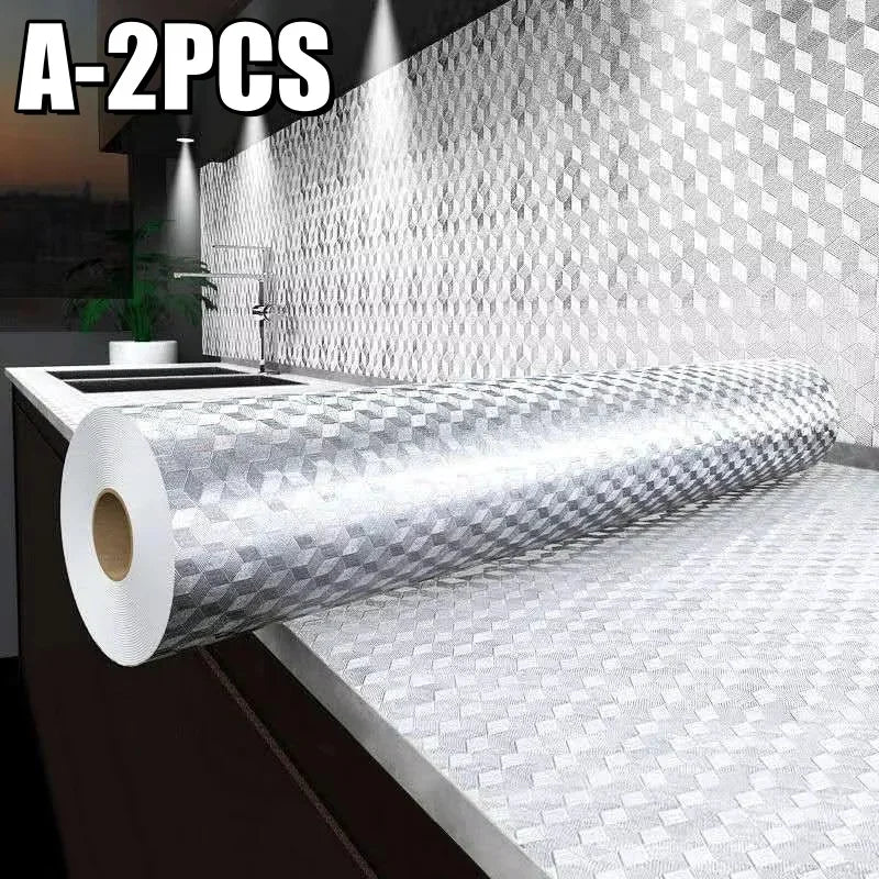 Kitchen Oil-Proof Aluminum Foil Self-Adhesive Cabinet Stickers Kitchen Wall Sticker Babs A-2PCS 0.4x10M