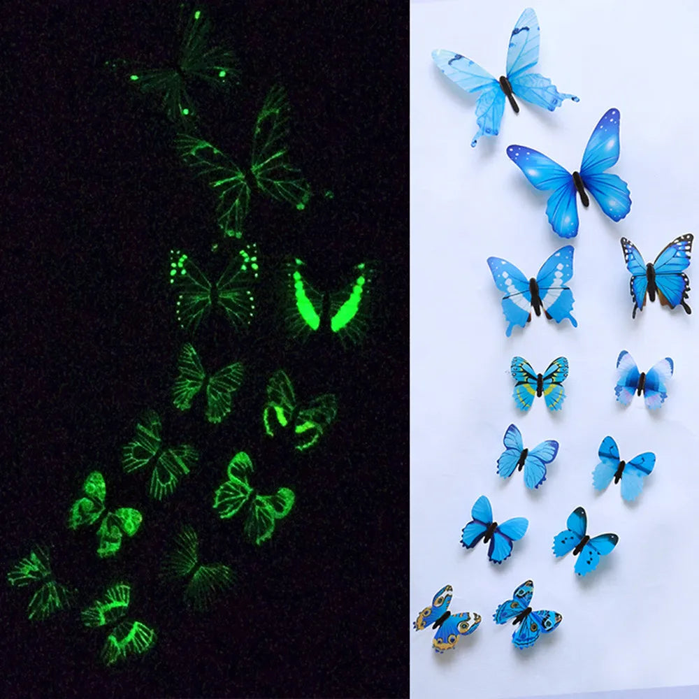 12 Glow in the Dark 3D Butterfly Wall Stickers | Luminous Decals Wall Sticker Decals Babs Blue