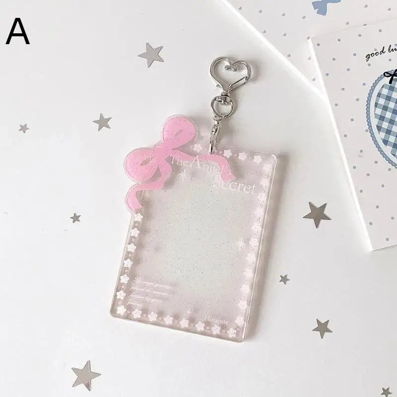 Glitter Acrylic Photocard Holder – Cute Bow Heart Keychain Photocard Keychain Holder Babs A