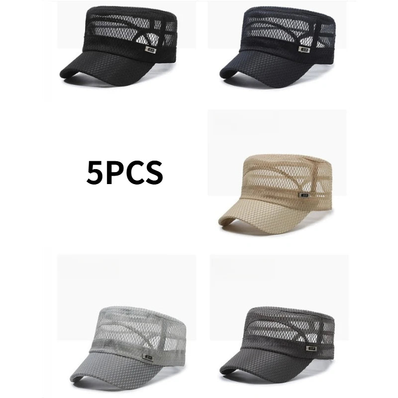 5-Pack Mesh Flat Top Hat – Unisex Breathable Sun Cap Mesh Sun Cap Babs