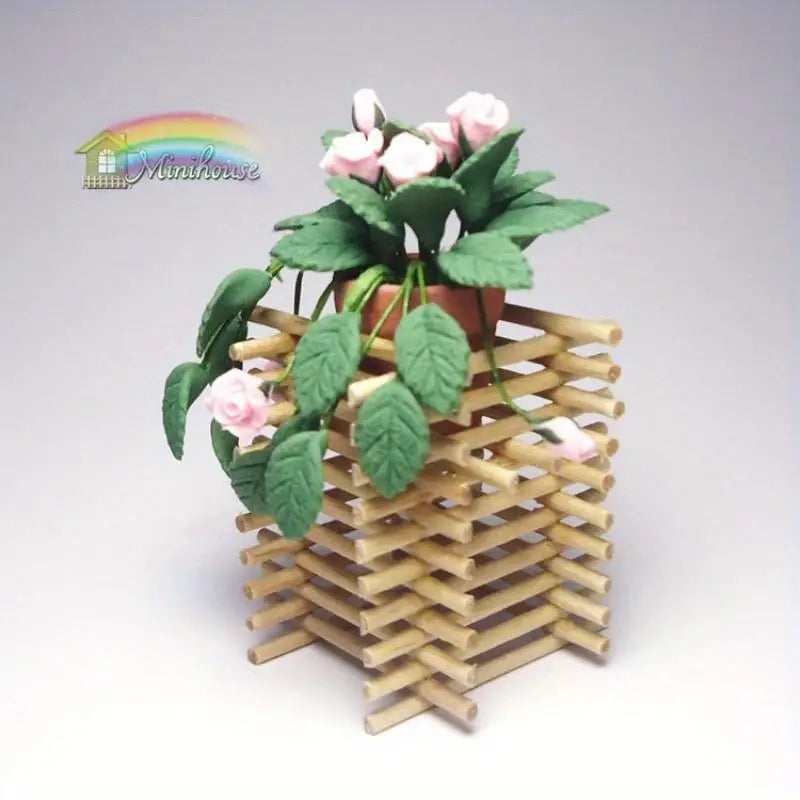 1:12 Miniature Clay Rose & Wooden Fence Dollhouse Decoration Dollhouse Miniature Decor Babs