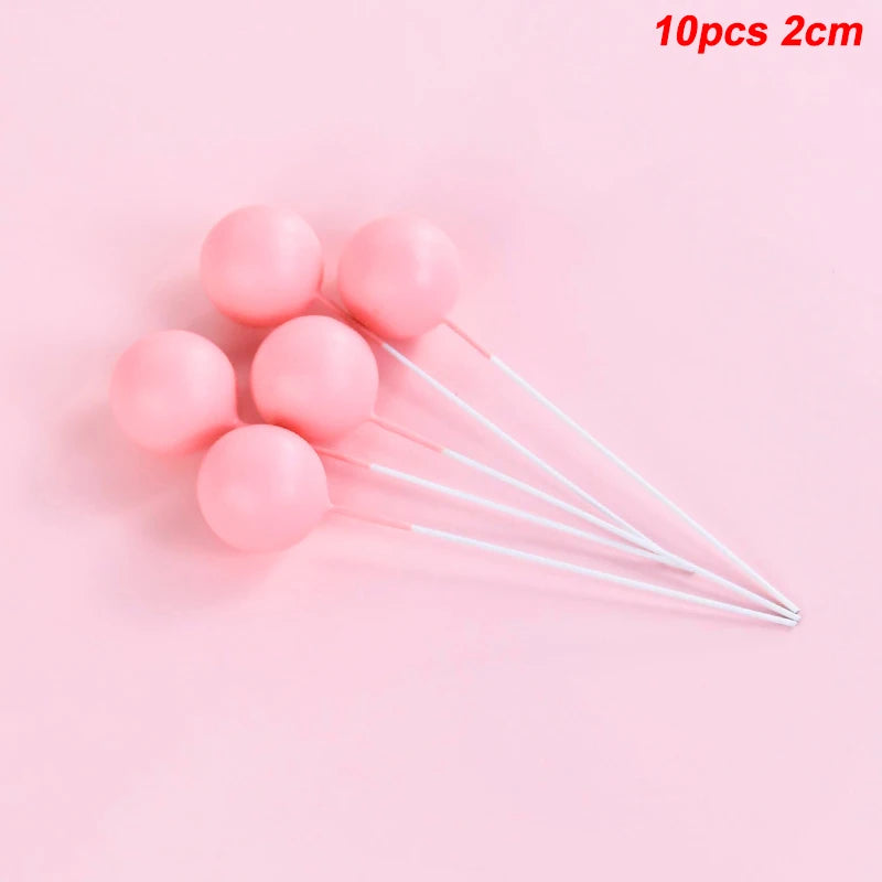 10Pcs Ball Cake Toppers Gold Blue Pink – Party & Wedding Cake Topper Set Babs 10pcs pink-2cm