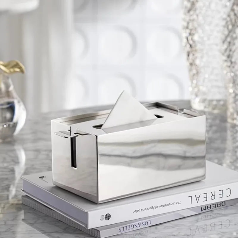 Luxury Rectangular Stainless Steel Tissue Box – Silver Tissue Box Holder Babs