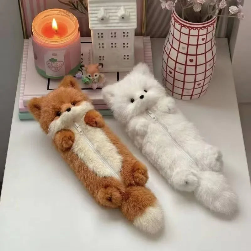 Fox Plush Pencil Case – Kawaii Zipper Stationery Bag Plush Pencil Case Babs
