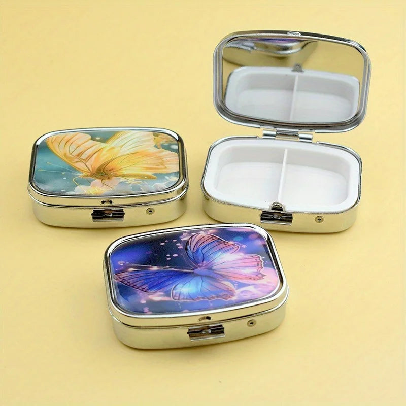 Portable Metal Pill Case 2-Compartment Travel Organizer Box Pill Case Organizer Babs
