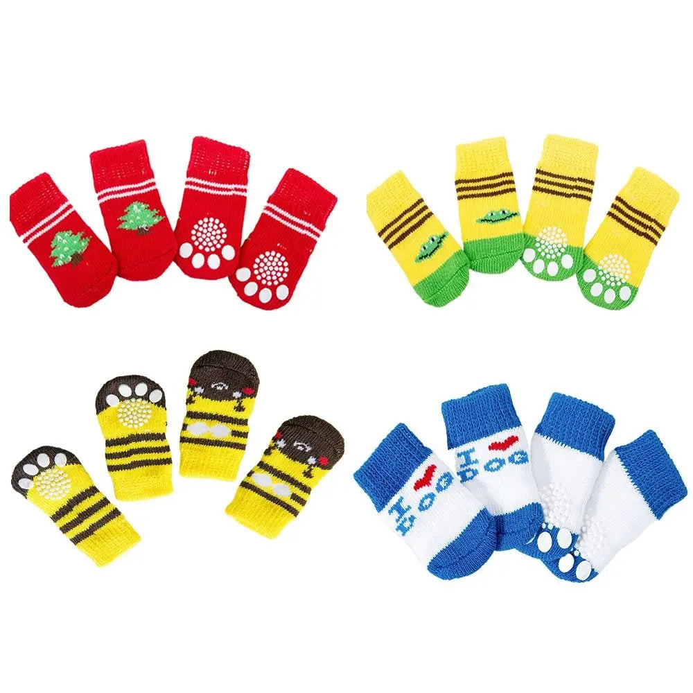 Cute Anti-Slip Pet Socks for Dogs & Cats – 4 Pack, S/M/L Pet Socks Babs