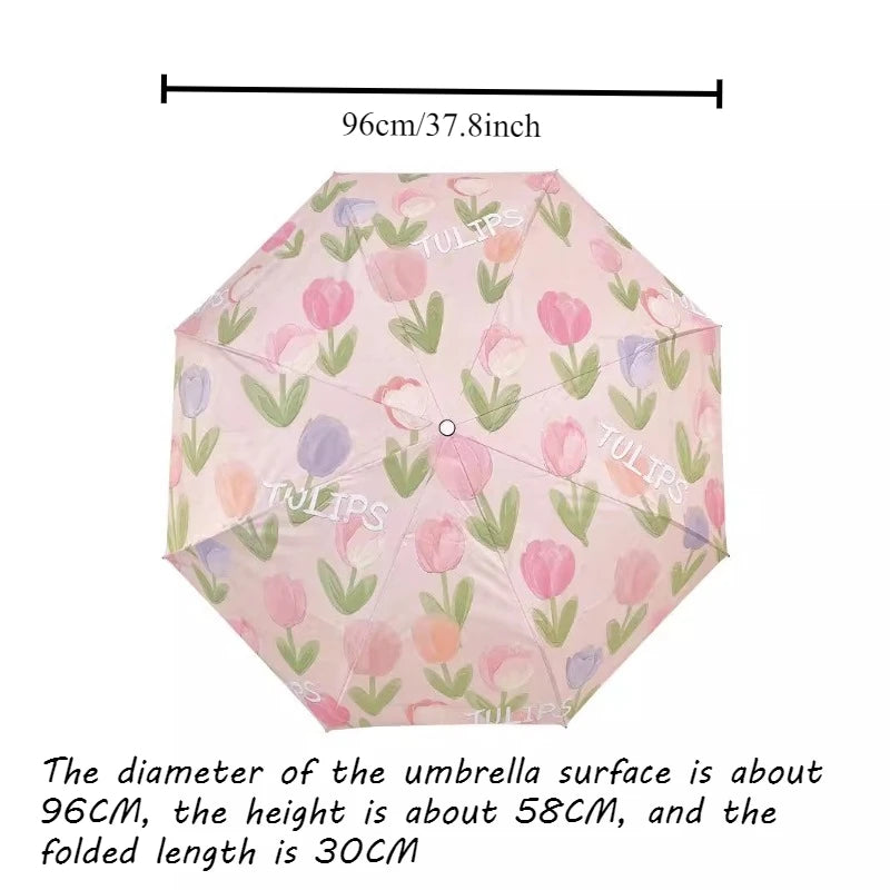 Tulip Print Auto Folding Umbrella – UPF 50+ UV Parasol Foldable UV Umbrella Babs