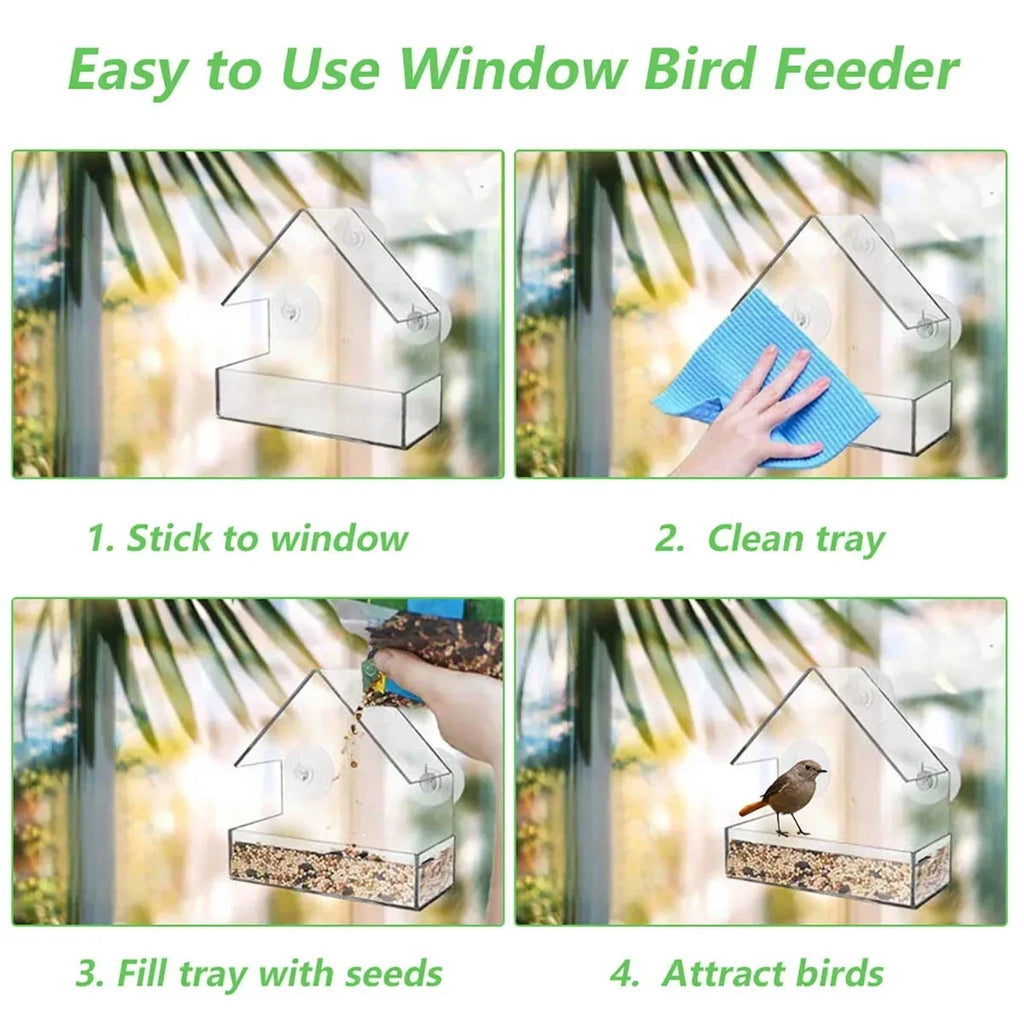 Window Bird Feeder – Clear Tray, Waterproof, Suction Cup Mount Window Bird Feeder Babs