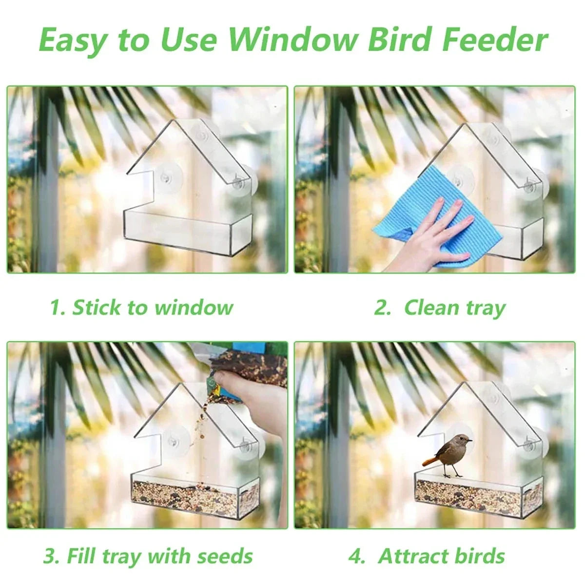Window Bird Feeder – Clear Tray, Waterproof, Suction Cup Mount Window Bird Feeder Babs