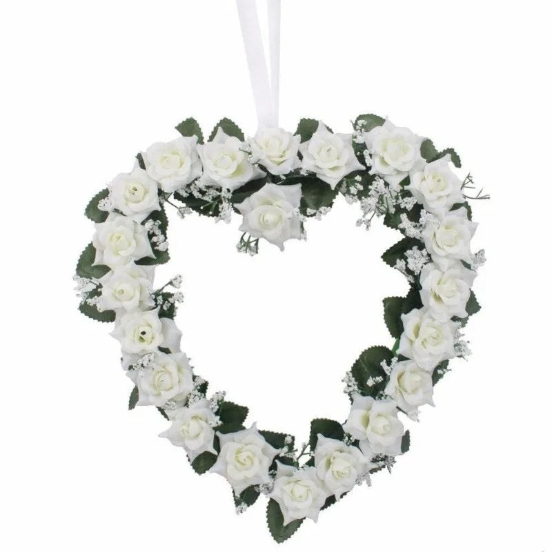 Silk Rose Heart Wreath – Artificial Wedding Flower Garland Flower Wreath Garland Babs
