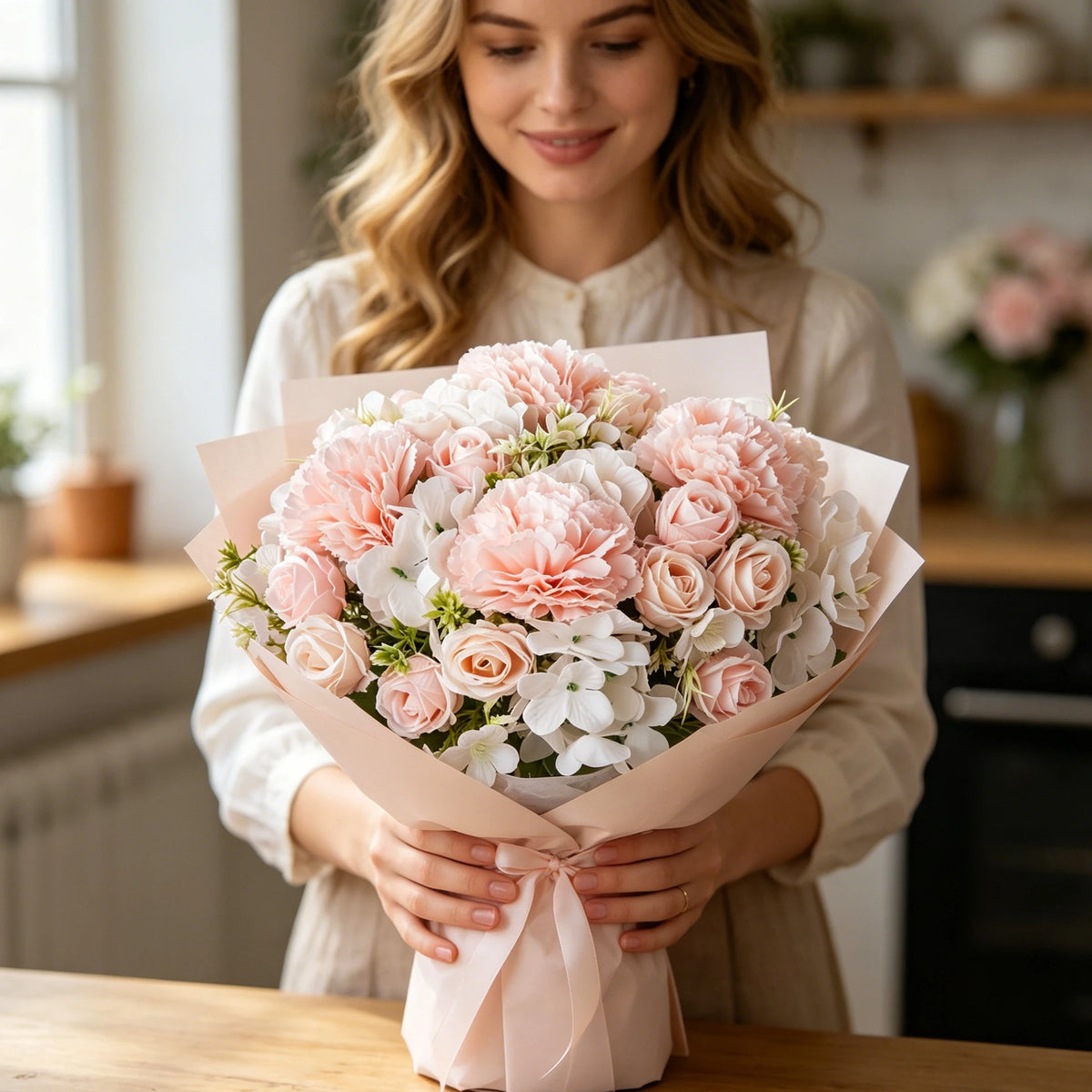 Silk Artificial Carnation Rose Bouquet | Wedding & Home Decor Artificial Flower Bouquet Babs