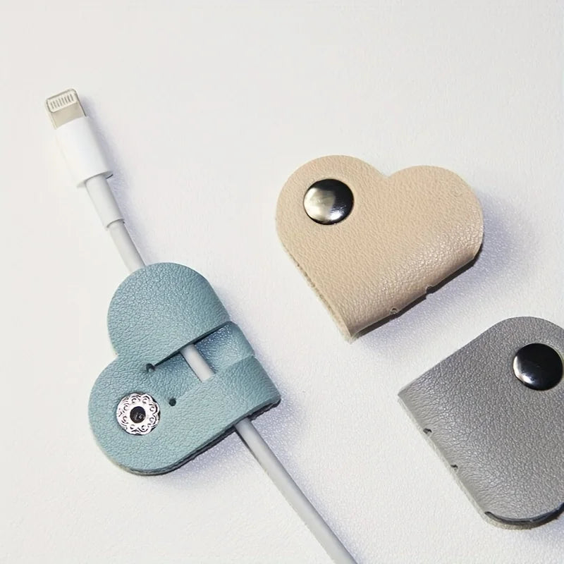 Heart-Shaped PU Leather Cord Organizer Set – Cable Winders Cable Cord Organizer Babs