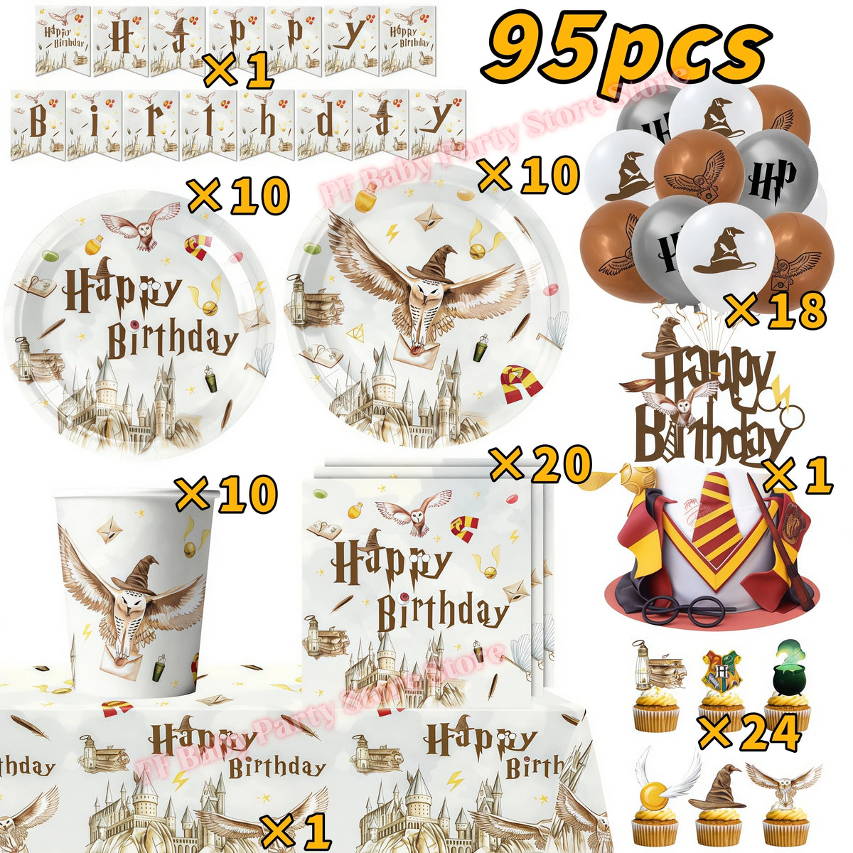 Wizard Theme Birthday Party Supplies – Plates, Cups & Balloons Party Supplies Set Babs 95pcs 1