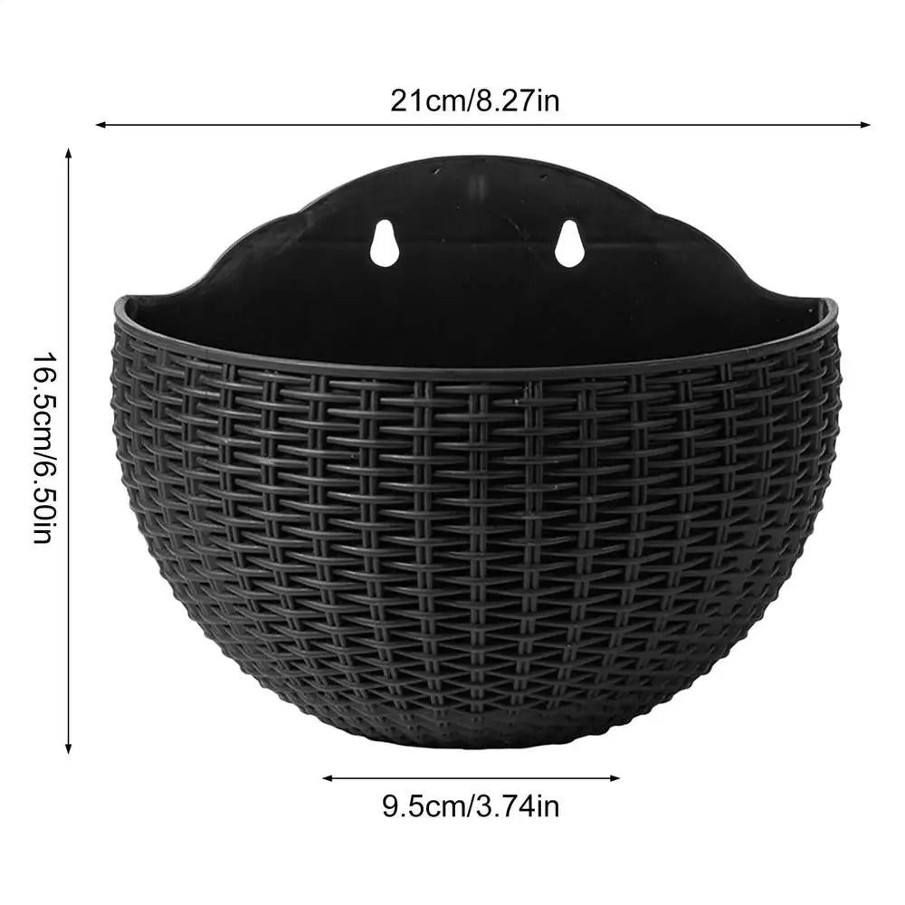 Wall Mounted Rattan Semicircle Hanging Planter Basket Wall Hanging Planter Babs Black