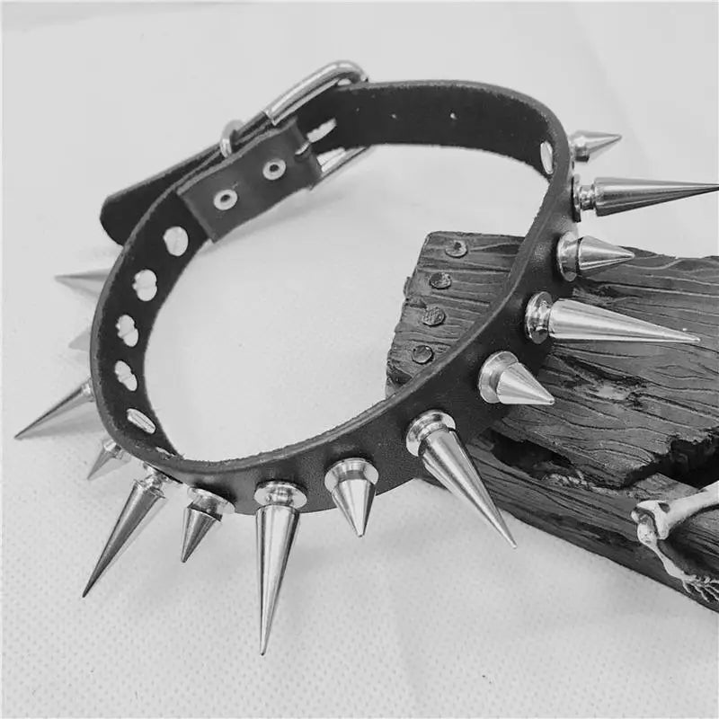 Punk Gothic Leather Spike Rivet Choker Collar Necklace Choker Collar Necklace Babs