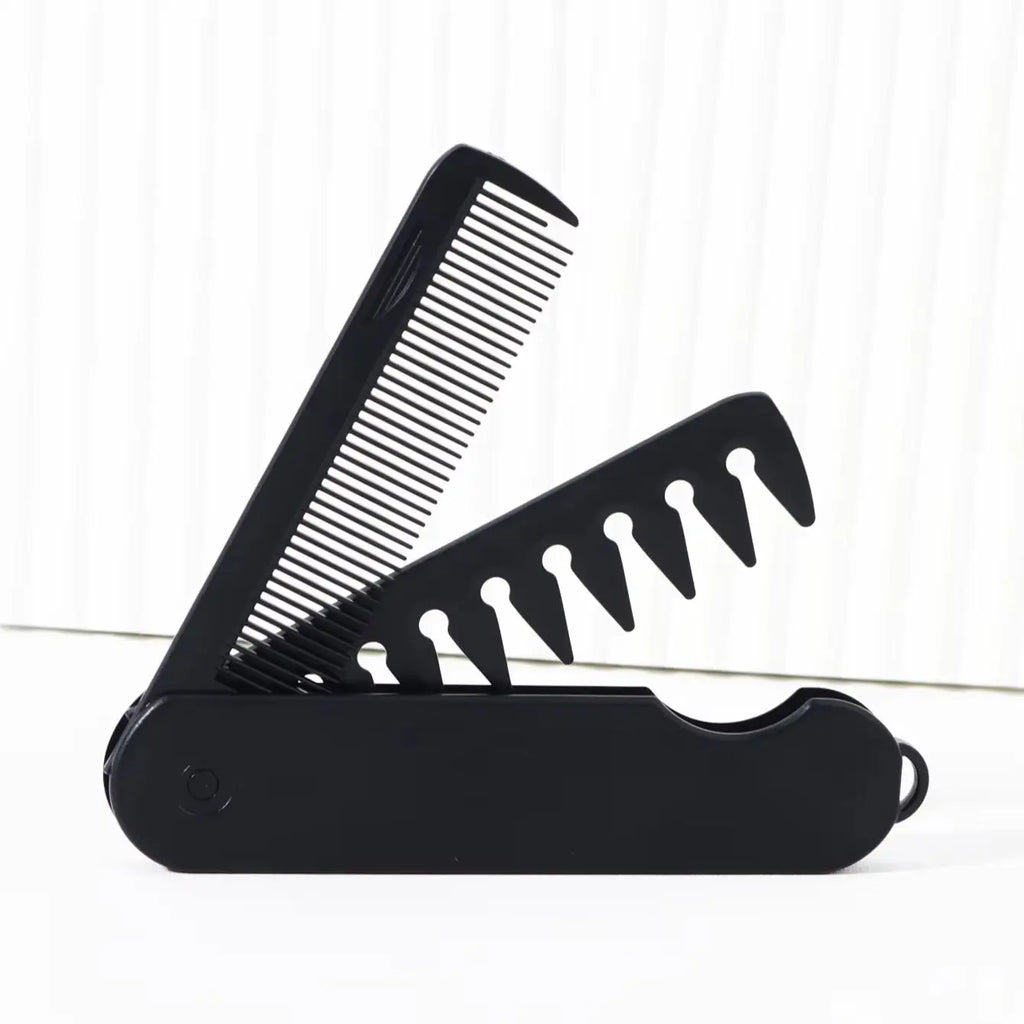 2-in-1 Folding Hair & Beard Comb – Dual Tooth Travel Comb Folding Beard Comb Babs