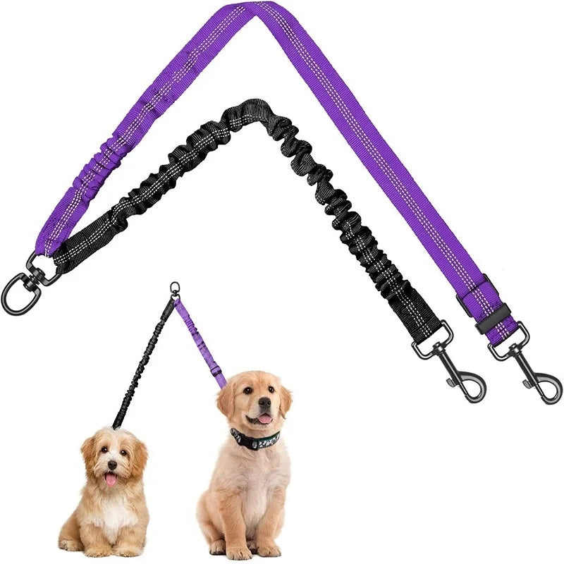 2-in-1 Dual Dog Leash – Heavy-Duty Double Lead for Two Dogs Dual Dog Leash Babs Black Purple