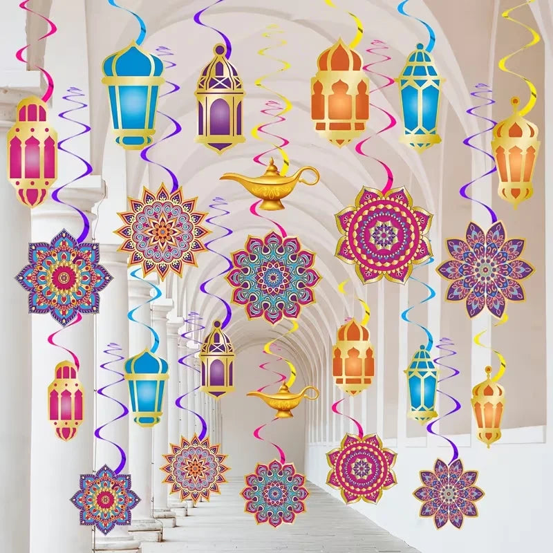 12pcs Eid Mubarak Hanging Swirls Ramadan Paper Garland Decoration Party Hanging Decoration Babs