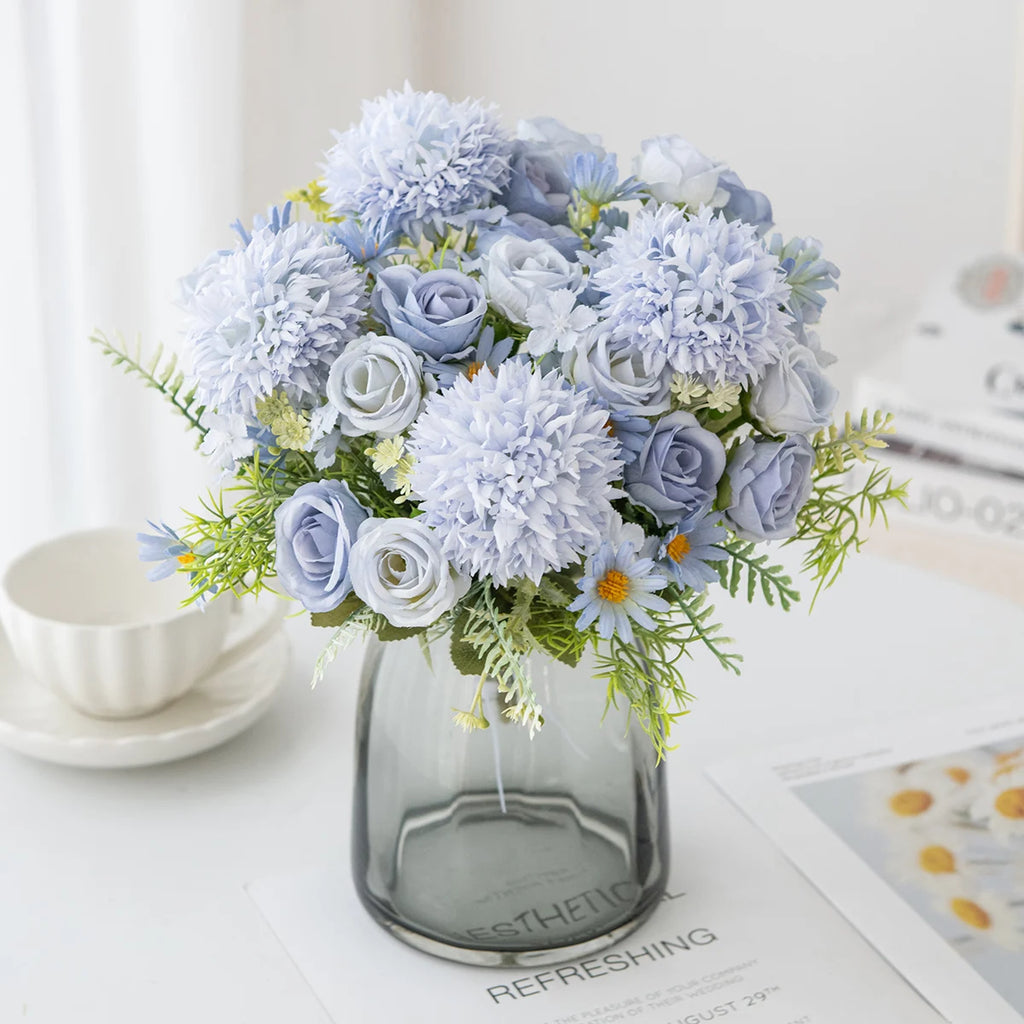Artificial Silk Roses & Hydrangeas Bouquet – Wedding Home Decor Artificial Flower Bouquet Babs
