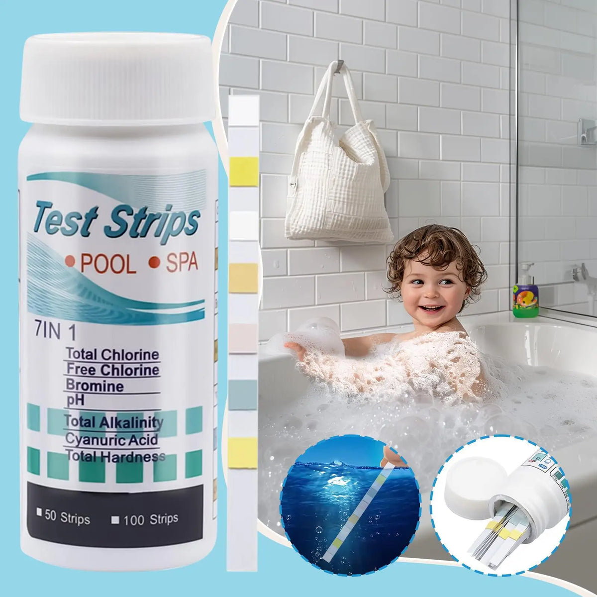 100pcs pH Test Strips – Pool, Spa & Aquarium Water Tester Water Test Strips Babs