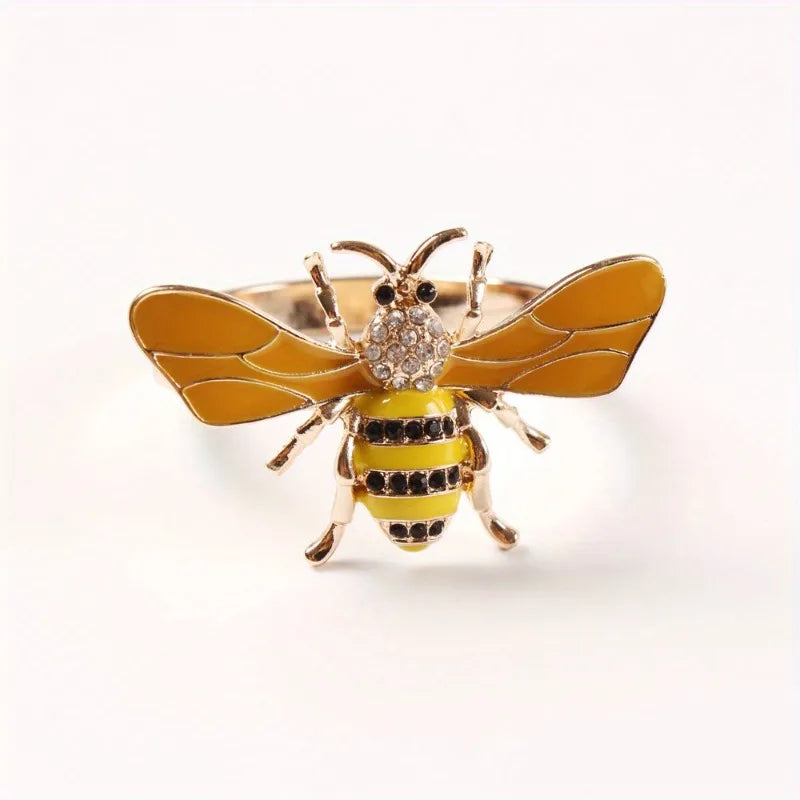 Honey Bee & Dragonfly Napkin Rings – Elegant Table Decor Napkin Rings Babs Yellow