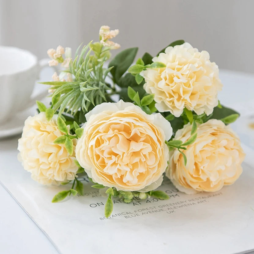 Artificial Silk Peony & Chrysanthemum Bouquet | Wedding Décor Artificial Flower Bouquet Babs color 5 1pc