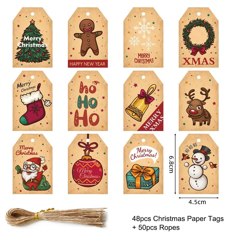 48/50Pcs Christmas Kraft Paper Gift Hang Tags – Santa Decor Holiday Gift Tags Babs 48pcs-set2