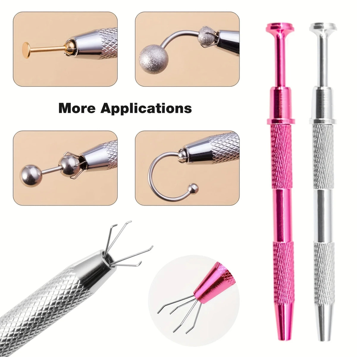 2pc Piercing Ball Grabber Tool – 4 Prong Stainless Steel Holder Piercing Tool Set Babs