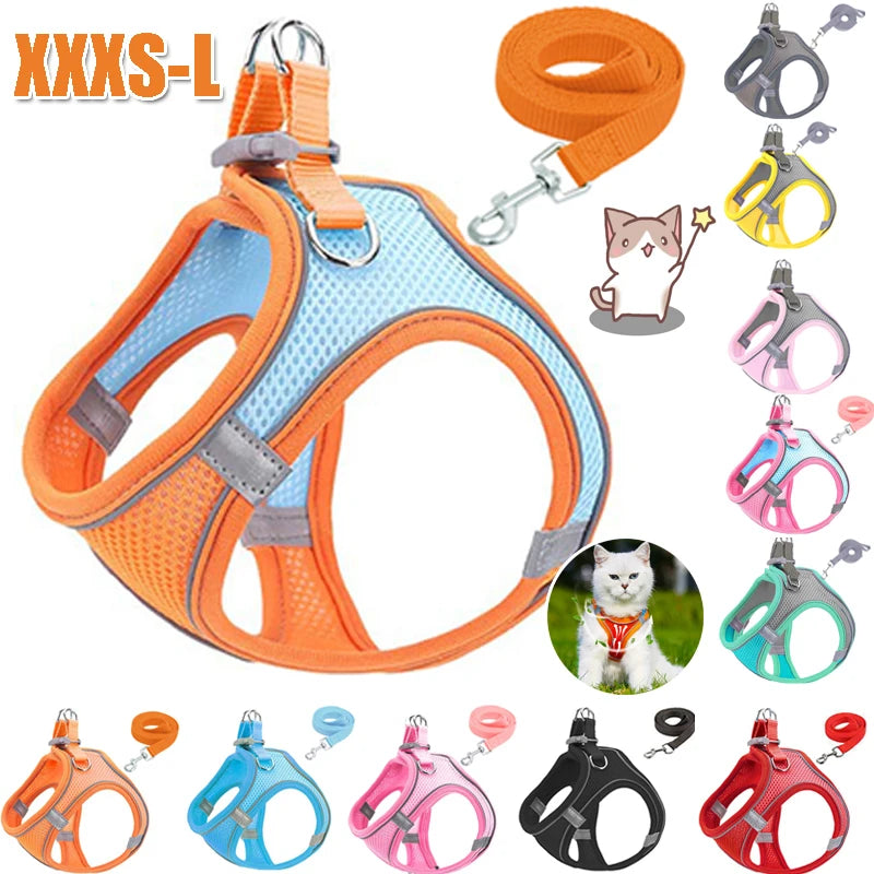 Reflective Dog Harness Vest with Leash | XXXS–L All Breeds Dog Harness Vest Babs