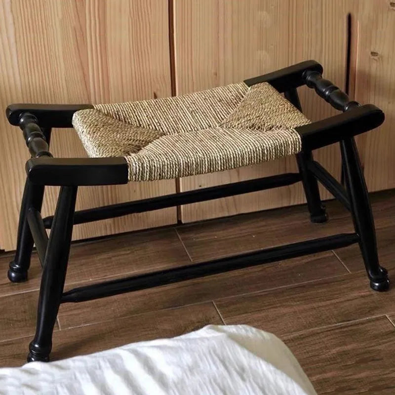 Rattan Wooden Stool – Luxury Entrance Hall & Living Room Seat Decorative Wood Stool Babs