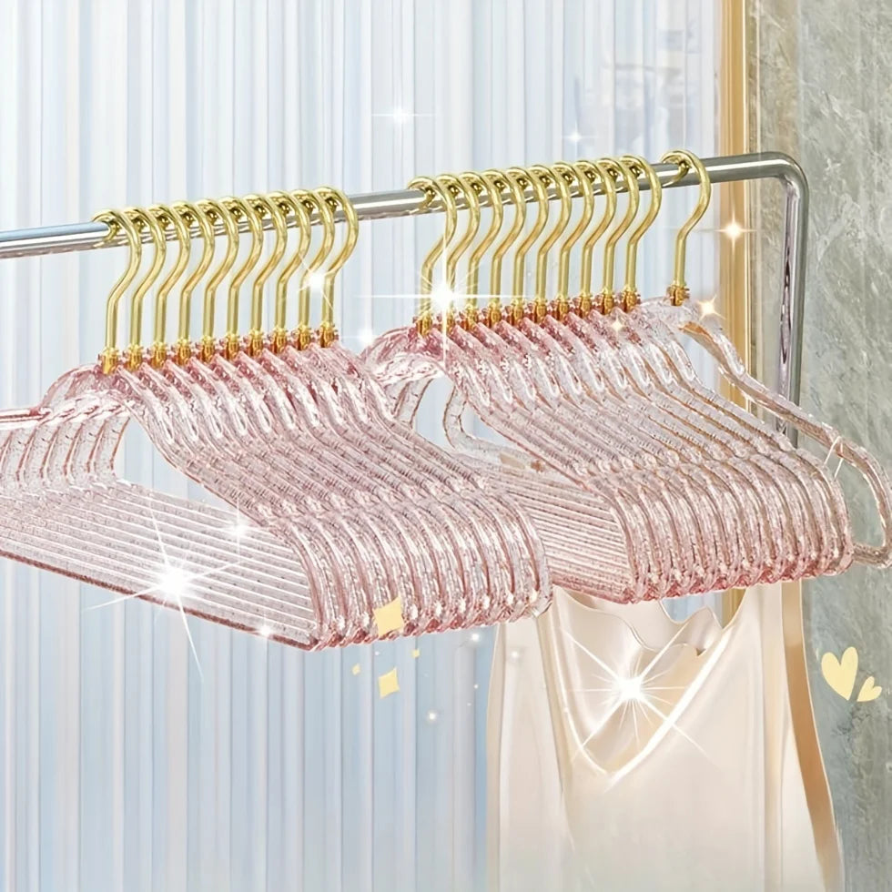 10Pcs Clear Acrylic Clothes Hangers with Gold Hook | Wardrobe Clothes Hangers Babs