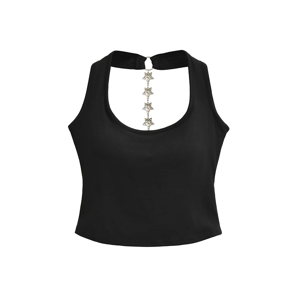 Women's Strapless Backless Star Chain Cutout Cami Top Y2K Cami Tank Top Babs Black One Size