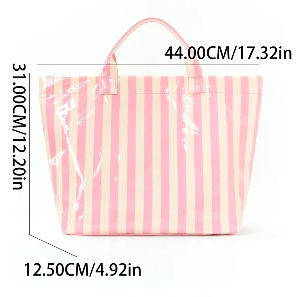 Large Striped PVC Tote Bag – Waterproof Glossy Handbag PVC Tote Bag Babs