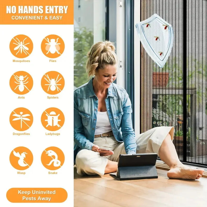 Magnetic Screen Door Curtain – Auto-Close Mosquito Net, No Drill Screen Door Curtain Babs