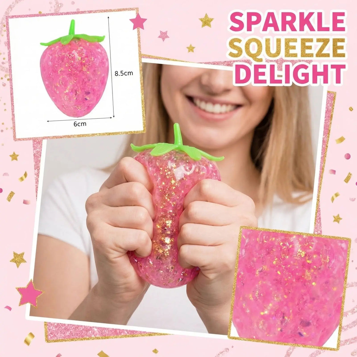 Glitter Strawberry Squishy Fidget Toy – Kawaii Squeeze for Kids Squishy Fidget Toy Babs