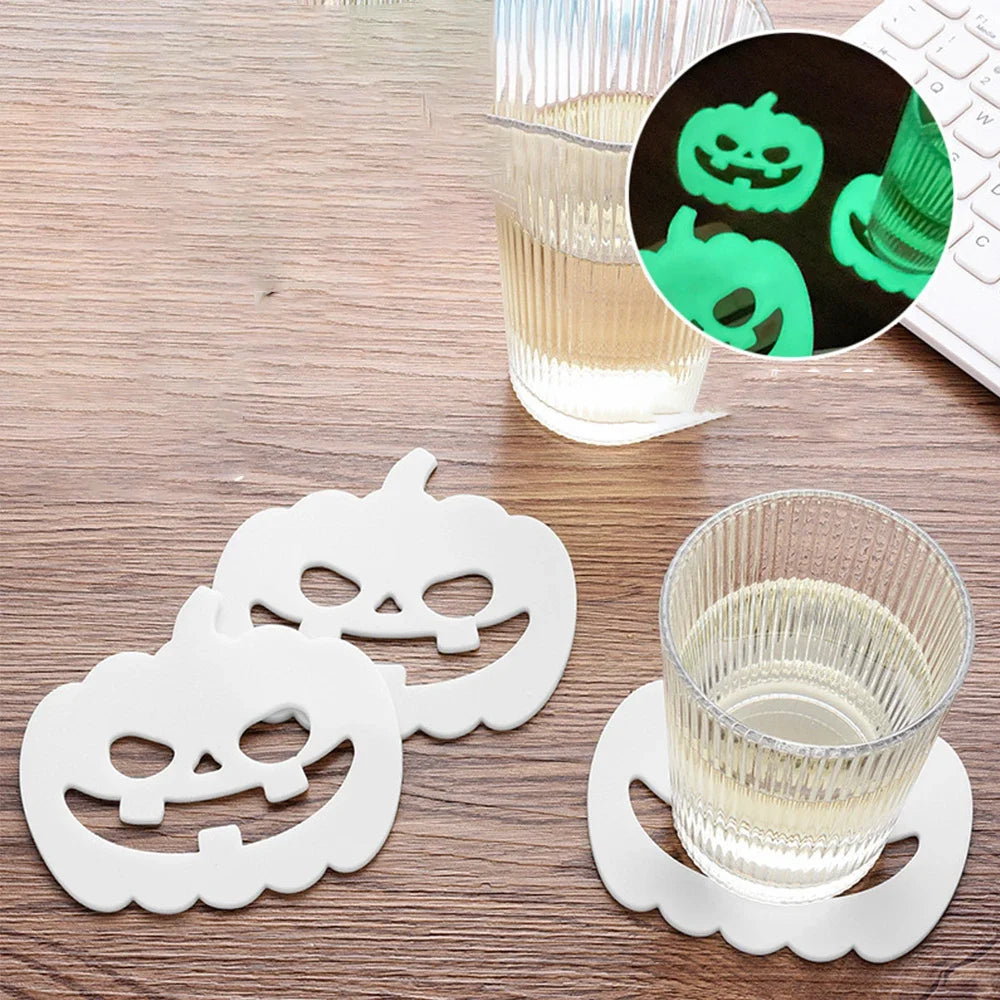 Glow-in-the-Dark Halloween Coasters – Pumpkin Spider Web Set Halloween Coaster Set Babs