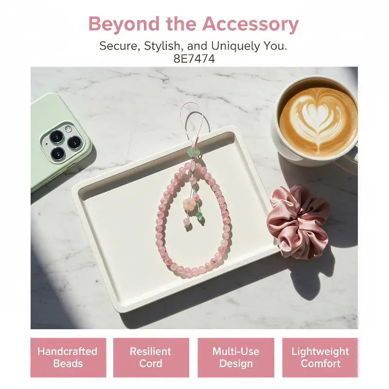 Pink Beaded Phone Wrist Strap – Flower Pendant | Anti-Drop Phone Wrist Strap Babs