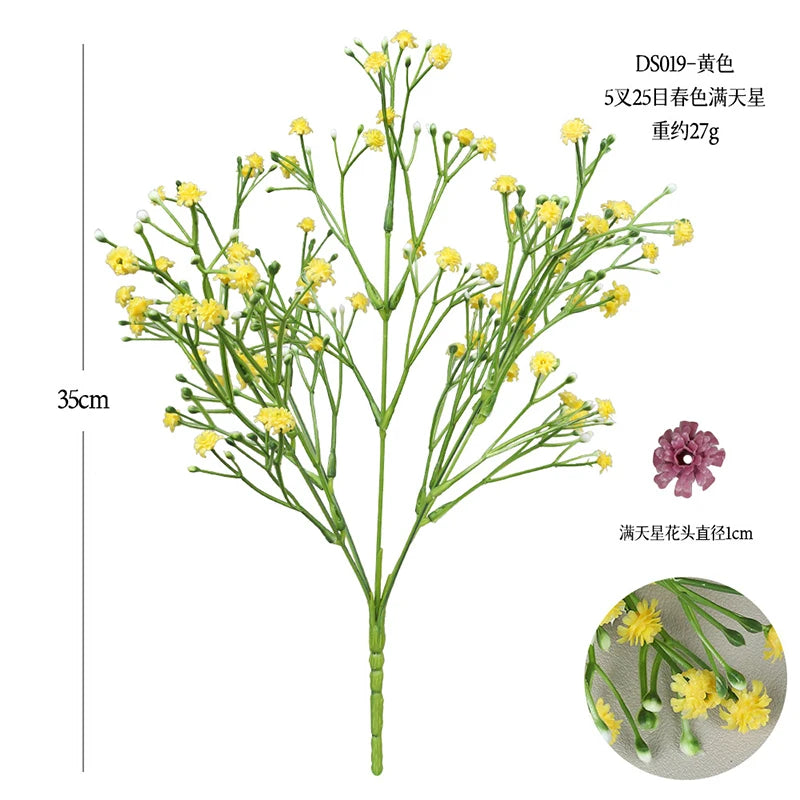 35cm Artificial Starry Sky Flower Head for Wedding & Home Décor Artificial Flower Head Babs Yellow 1Pcs
