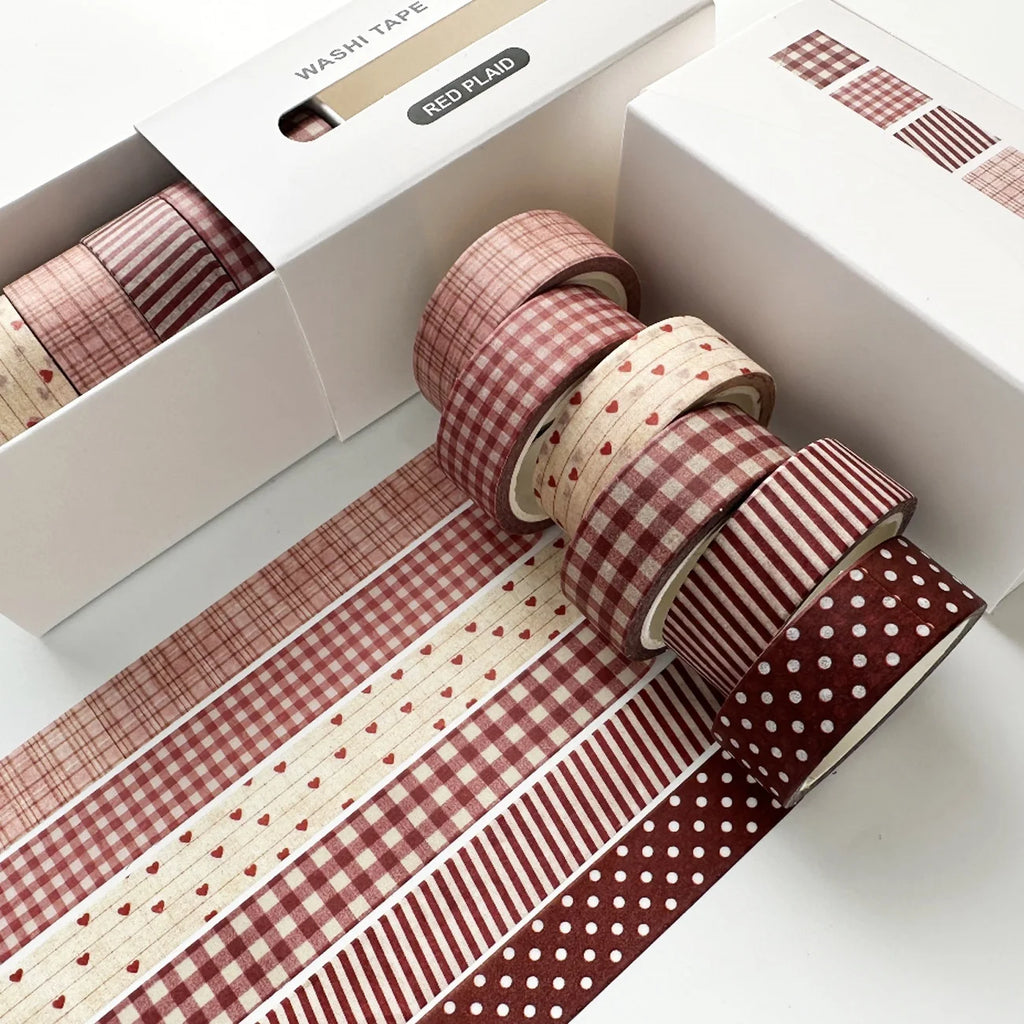 Washi Tape Set 6 Rolls Checked Design – Crafts, Journals & More Decorative Craft Tape Babs Red