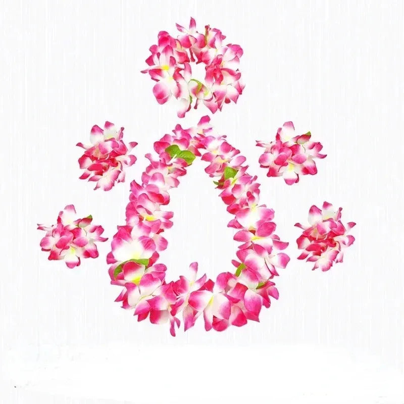 6pc Hawaiian Lei Luau Set – Necklace, Headband & Bracelets Party Lei Set Babs